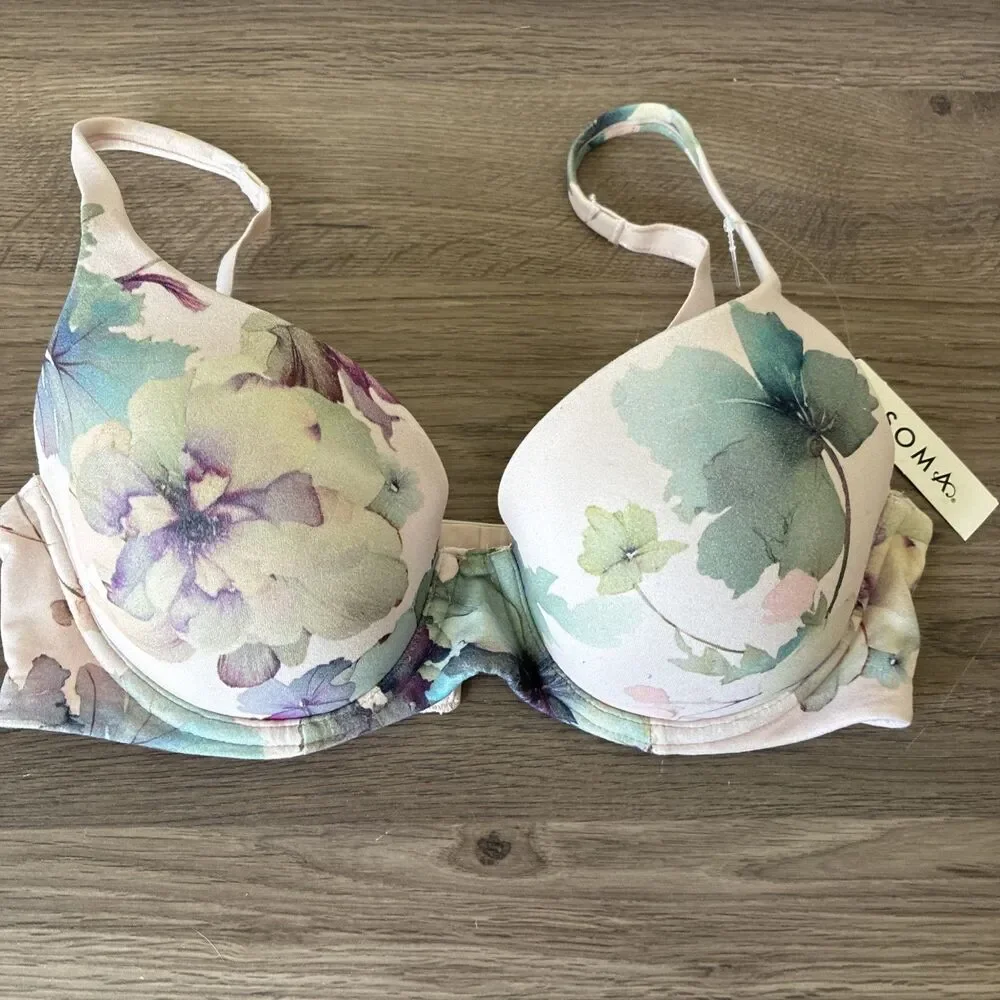 NWT Soma Embraceable Perfect Coverage, Size 32C, Mystical Blooms M Rose, Floral
